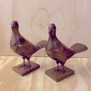 Set Of Two Wood Carved Birds 10” Long